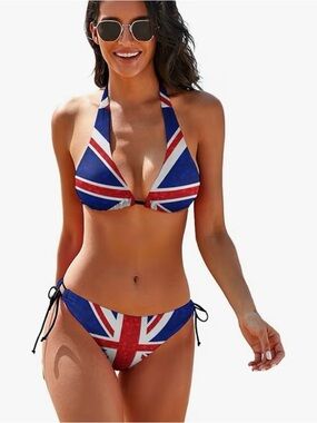 Union Jack Halter Bikini Set - Blue & Red Women’s Swimwear